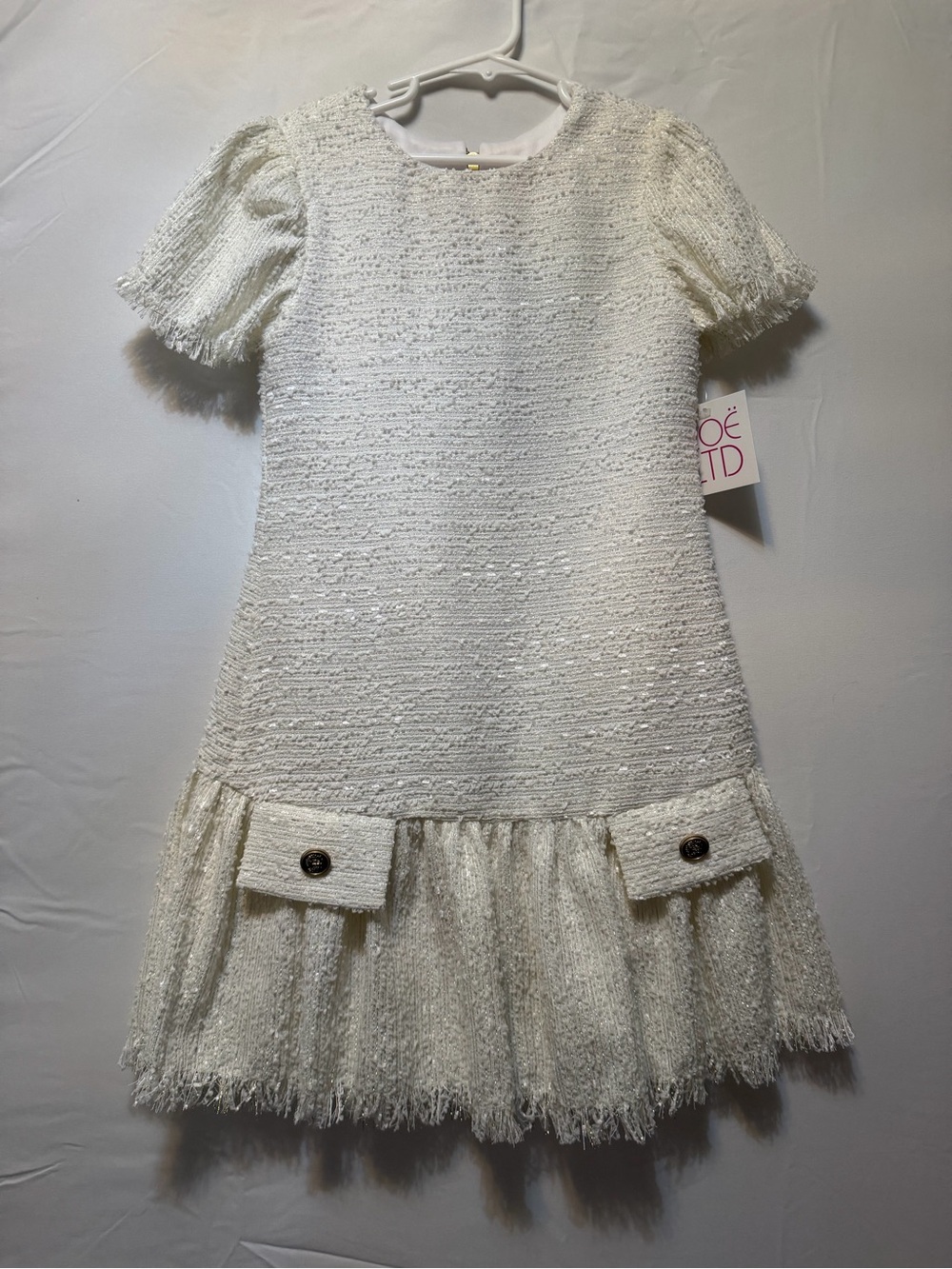 Zoe Ltd Cream Textured Tweed Party Dress for Girls